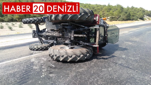 Devrilen traktörün sürücüsü kazayı ucuz atlattı