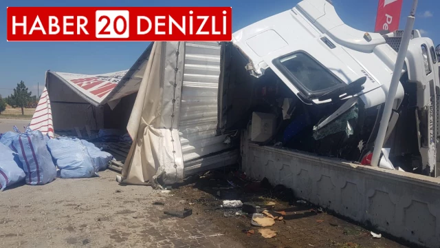 Kontrolden çıkan tır akaryakıt istasyonunun duvarına çarparak devrildi: 1 ölü