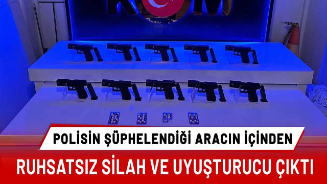 Denizli’de şüphelinin üzerinden ruhsatsız silah ve uyuşturucu haplar ele geçirildi