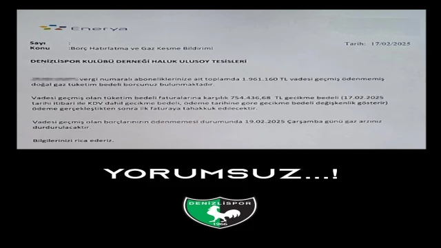 Zor günler geçiren Denizlispor'dan Enerya'ya tepki