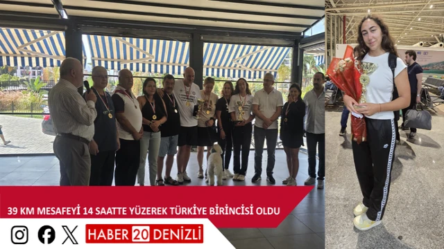 39 km mesafeyi 14 saatte yüzerek Türkiye birincisi oldu