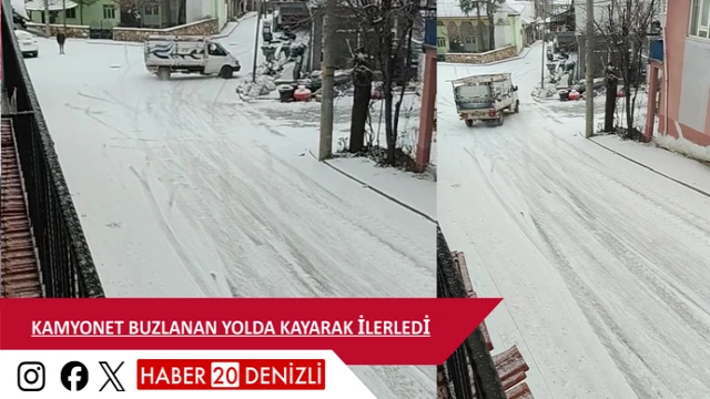 Kamyonet buzlanan yolda kayarak ilerledi