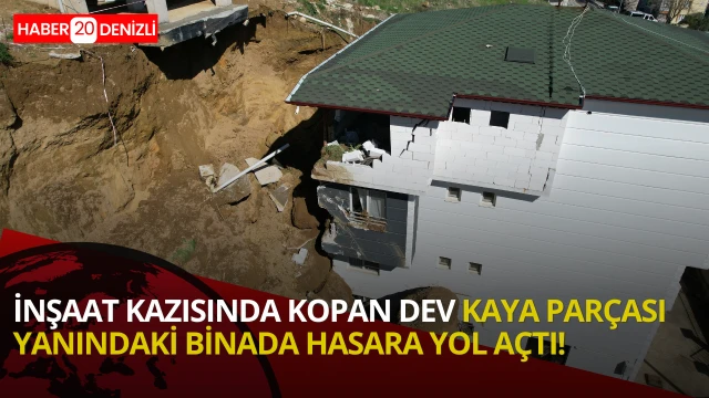 İnşaat kazısında kopan dev kaya parçası yanındaki binada hasara yol açtı