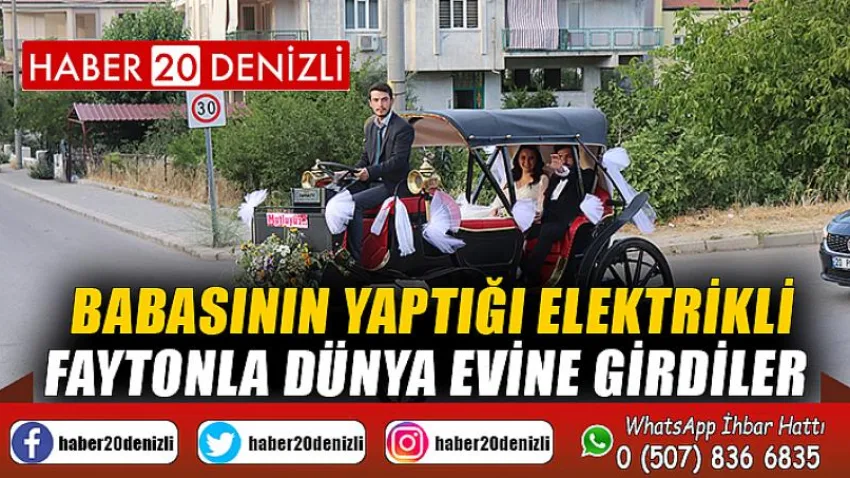 Babasının yaptığı elektrikli faytonla dünya evine girdiler