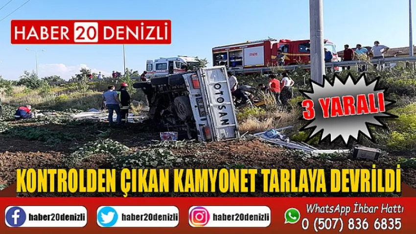 Kontrolden çıkan kamyonet tarlaya devrildi