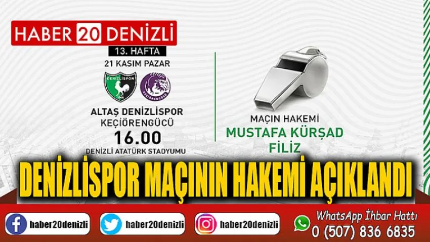 Denizlispor maçının hakemi açıklandı