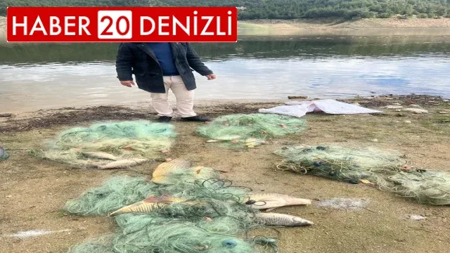 Kaçak avcıların baraja bıraktığı bin metre ağ imha edildi