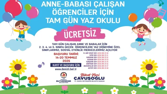 Denizli Büyükşehir Belediyesi’nden Çalışan Ailelere Büyük Destek: Ücretsiz Tam Gün Yaz Okulu Başlıyor