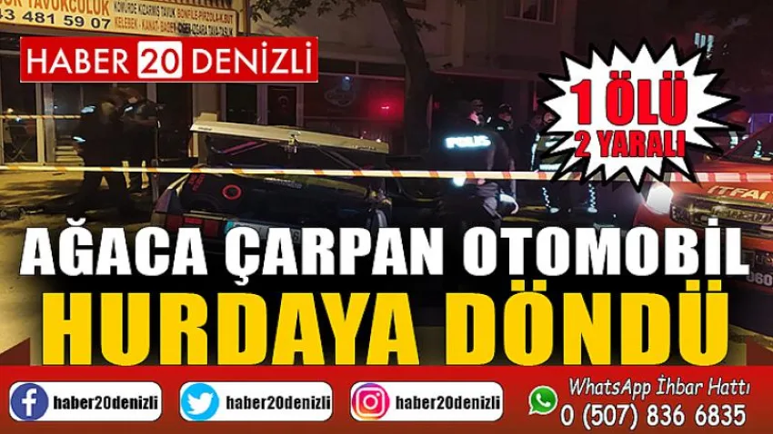 Ağaca çarpan otomobil hurdaya döndü