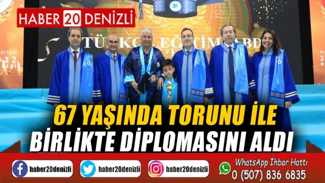 67 yaşında torunu ile birlikte diplomasını aldı