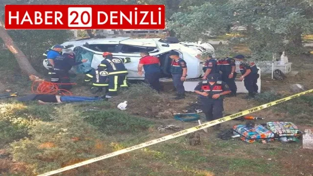 Motosiklet ile çarpışan otomobil mezarlığa uçtu: 2 ölü, 1 yaralı