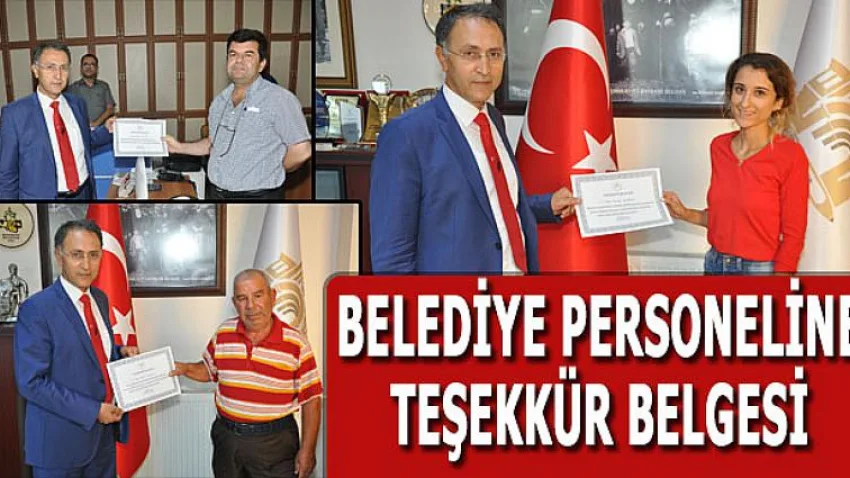 Belediye Personeline Teşekkür Belgesi