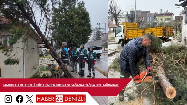 Pamukkale Belediyesi Ekiplerinden Fırtına ve Sağanak Yağışa Hızlı Müdahale
