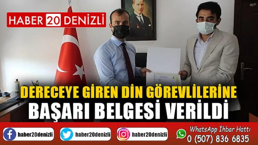 Dereceye giren din görevlilerine başarı belgesi verildi