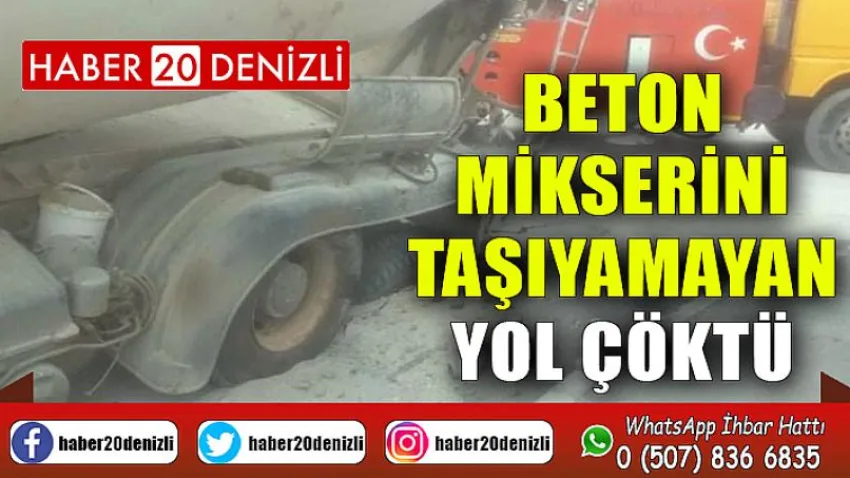 Beton mikserini taşıyamayan yol çöktü