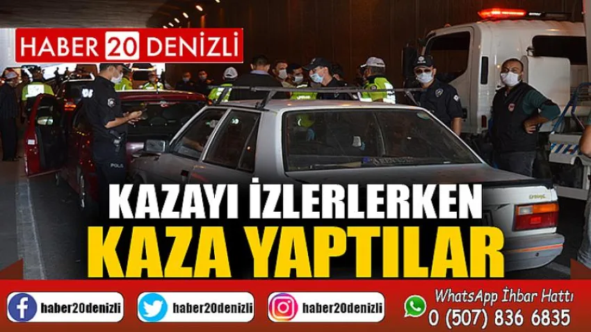 Kazayı izlerlerken kaza yaptılar