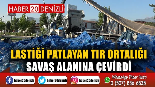 Lastiği patlayan tır ortalığı savaş alanına çevirdi