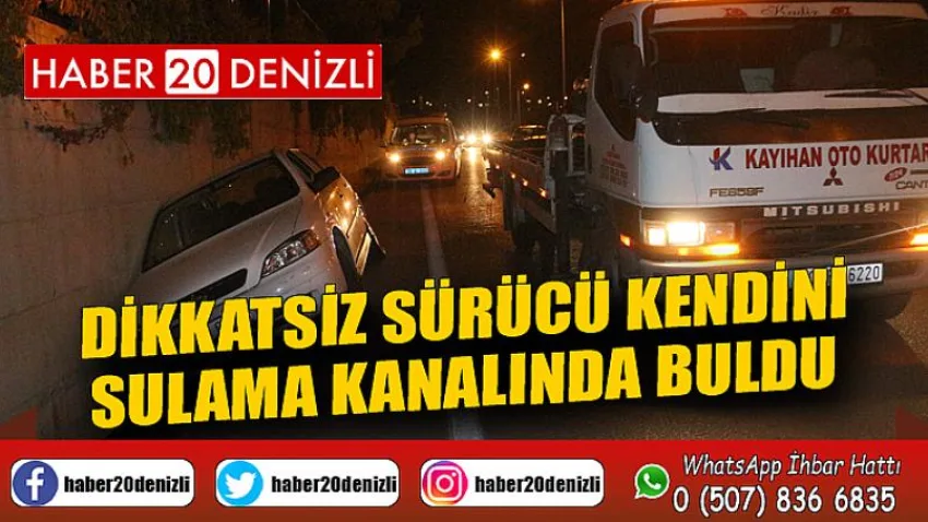 Dikkatsiz sürücü kendini sulama kanalında buldu
