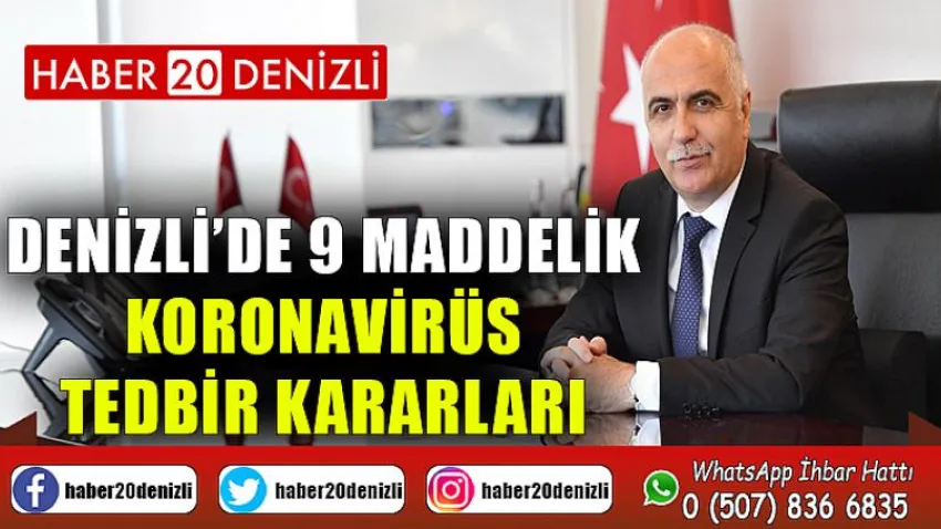 Denizli'de 9 Maddelik Koronavirüs Tedbir Kararları