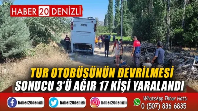 Tur otobüsünün devrilmesi sonucu 3’ü ağır 17 kişi yaralandı