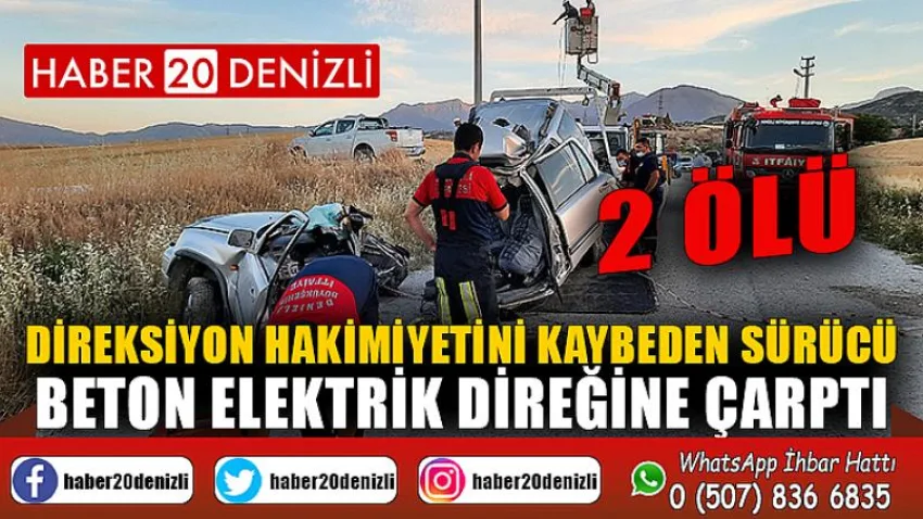 Direksiyon hakimiyetini kaybeden sürücü beton elektrik direğine çarptı