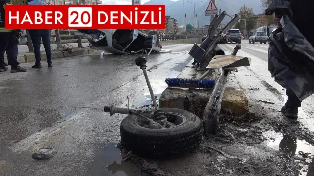 Bariyere çarpıp ters dönen otomobilden sağ çıktı