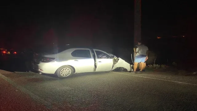 Seyir halinde lastiği patlayan otomobil elektrik direğine çarptı; 1 yaralı