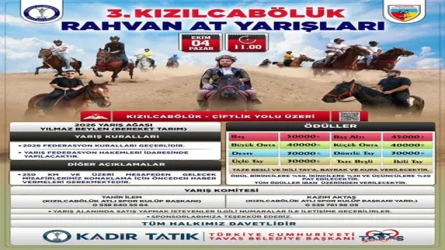 Kızılcabölük’te rahvan at yarışları 4 Ekim'de yapılacak
