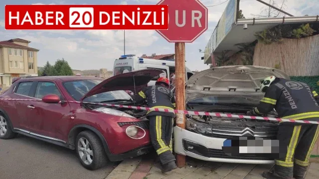 Otomobil önce seyir halindeki araca sonrasında ise direğe çarparak durabildi; 3 yaralı