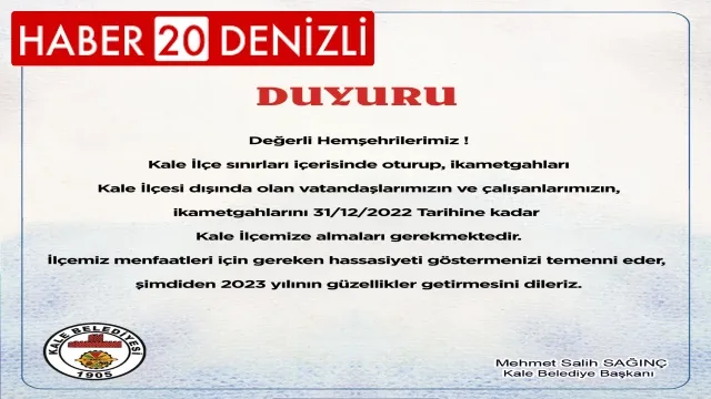 Belediye Başkanı Mehmet Salih Sağınç'dan Kale Halkına Duyru Yapıldı