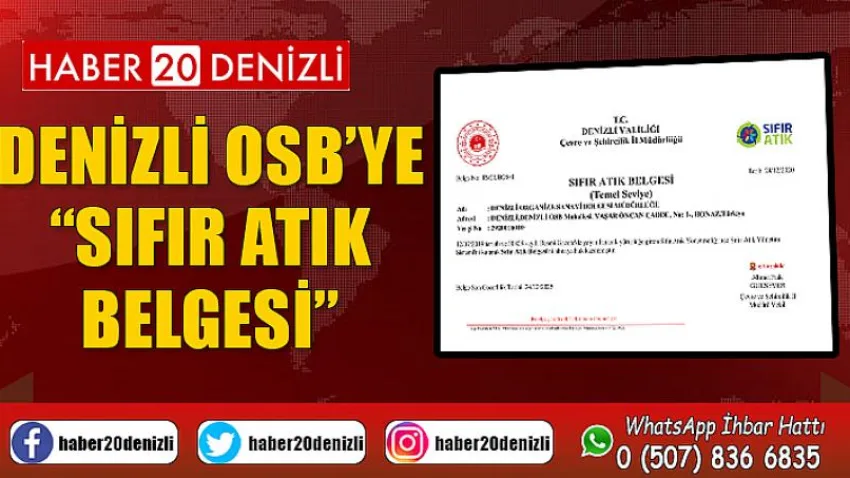 Denizli OSB’ye “Sıfır Atık Belgesi”