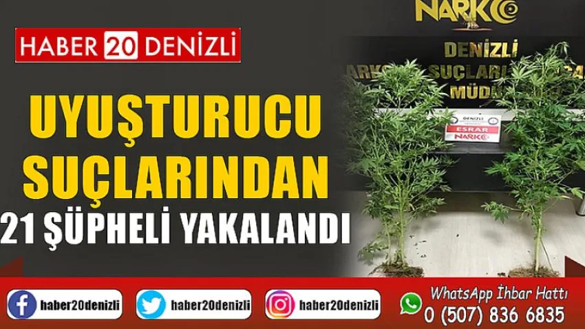 Denizli’de uyuşturucu suçlarından 21 şüpheli yakalandı