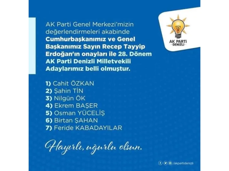 AK PARTİ 28'inci dönem Denizli milletvekili adayları belli oldu