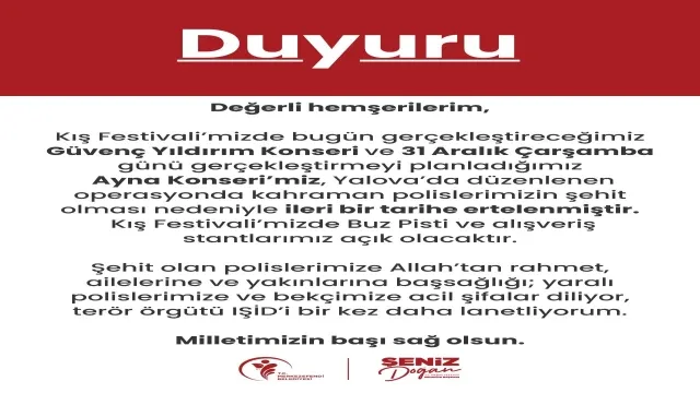 Duyuru -Konserler İleri Bir Tarihe Ertelendi