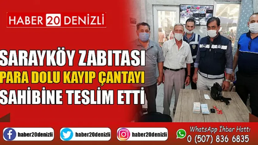 Sarayköy zabıtası para dolu kayıp çantayı sahibine teslim etti