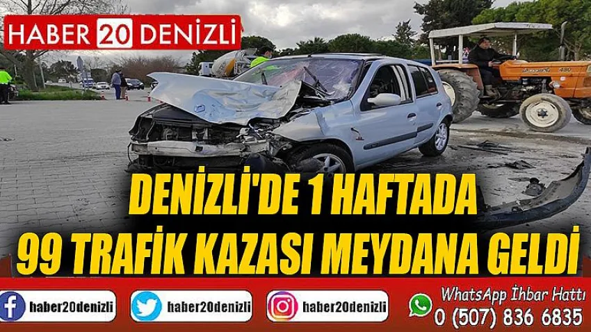 Denizli'de 1 haftada 99 trafik kazası meydana geldi