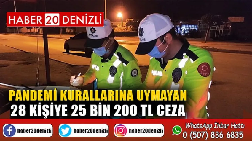 Pandemi kurallarına uymayan 28 kişiye 25 bin 200 TL ceza