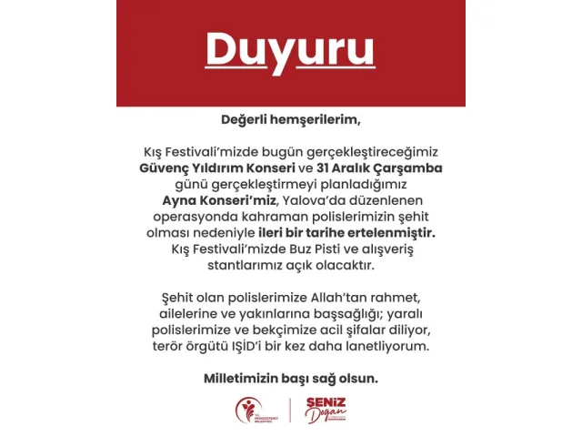 Duyuru -Konserler İleri Bir Tarihe Ertelendi