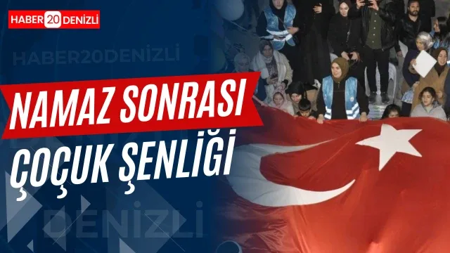 Teravih sonrası cami avlusunda çocuk şenliği düzenlendi