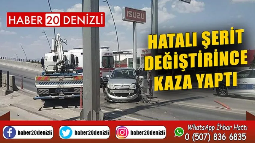 Hatalı şerit değiştirince kaza yaptı