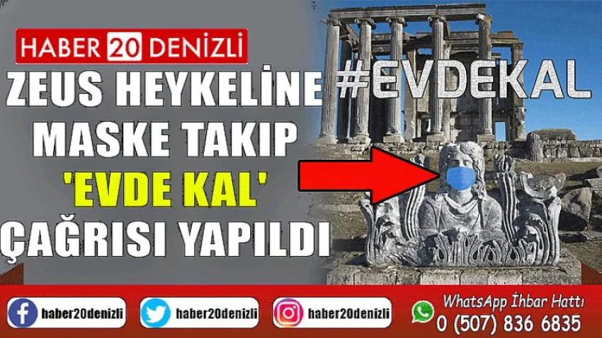 Zeus heykeline maske takıp 'evde kal' çağrısı yapıldı