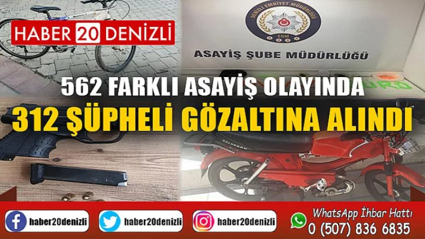 562 farklı asayiş olayında 312 şüpheli gözaltına alındı
