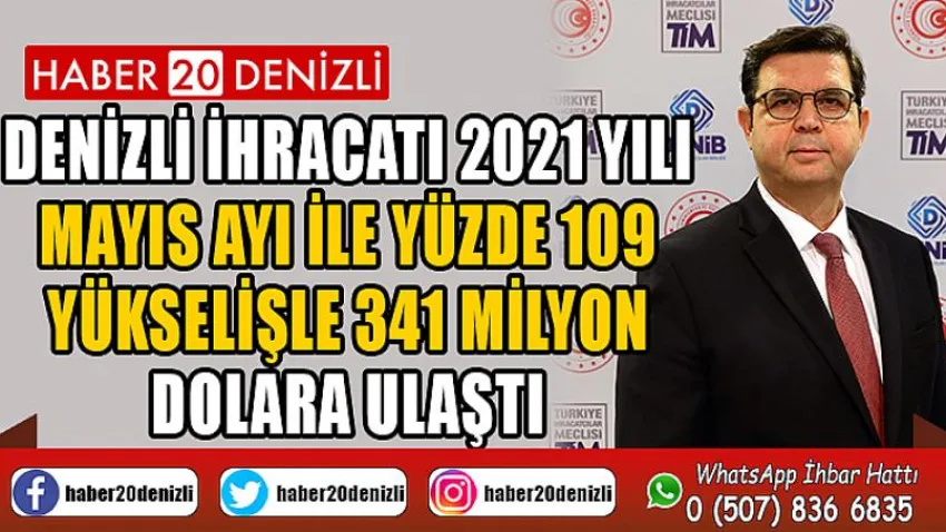 Denizli ihracatı 2021 yılı Mayıs ayı ile yüzde 109 yükselişle 341 milyon dolara ulaştı