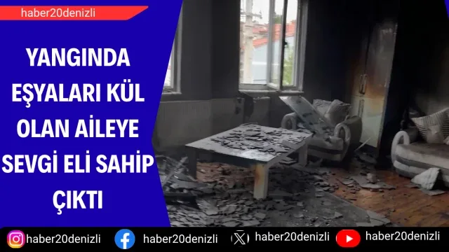 Yangında eşyaları kül olan aileye Sevgi Eli sahip çıktı