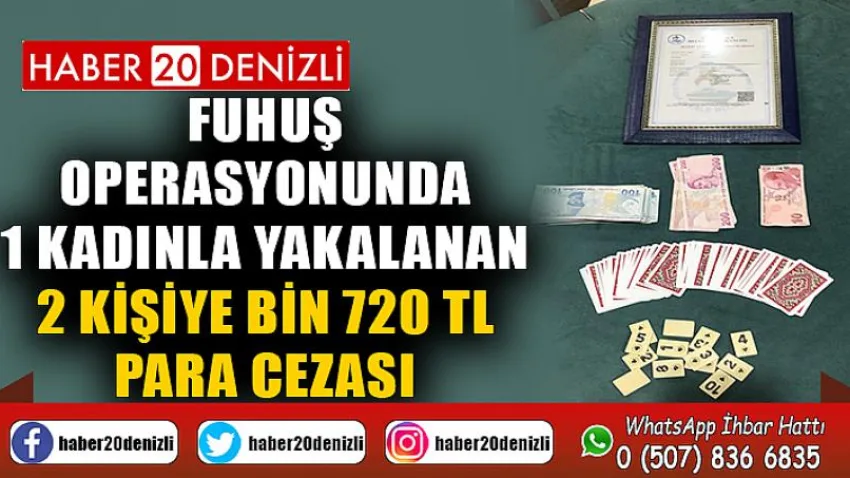 Fuhuş operasyonunda 1 kadınla yakalanan 2 kişiye bin 720 TL para cezası