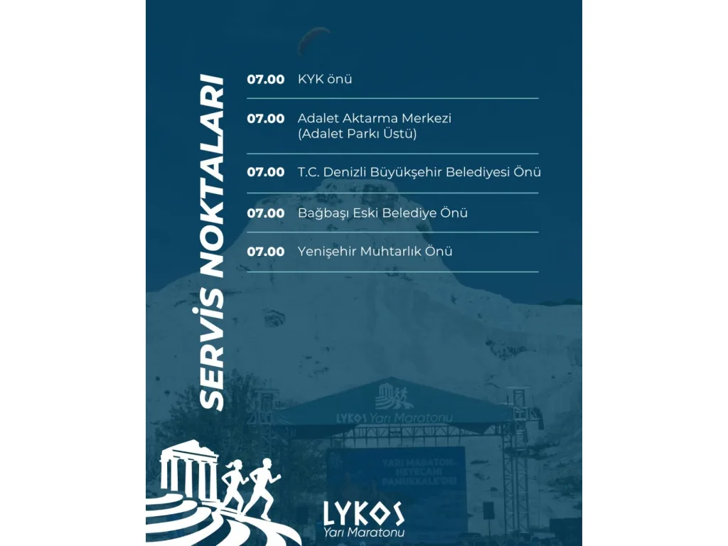 Yarı maraton servis noktaları saat ve yerlerini gösteren bilgilendirme afişi