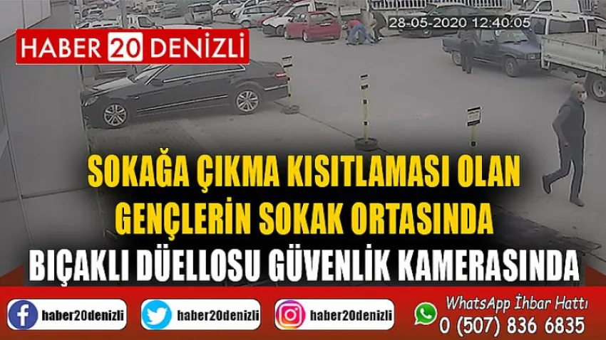 Sokağa çıkma kısıtlaması olan gençlerin sokak ortasında bıçaklı düellosu güvenlik kamerasında