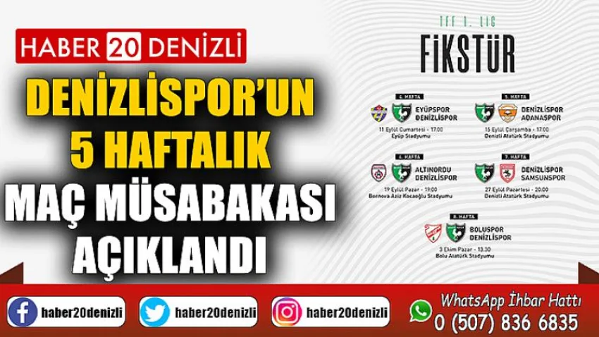 Denizlispor’un 5 haftalık maç müsabakası açıklandı