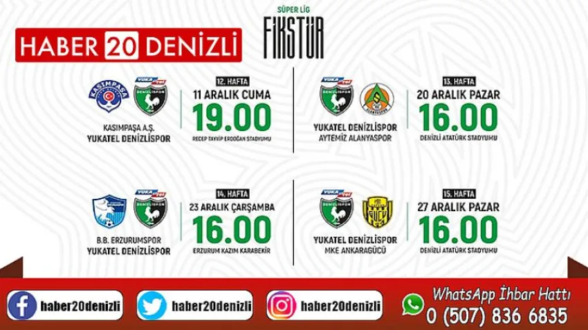 Denizlispor’un 4 haftalık maç tarihleri belli oldu