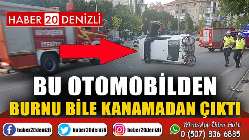 Aydınlatma direğine çarpıp yan yatan otomobilden burnu dahi kanamadan çıktı